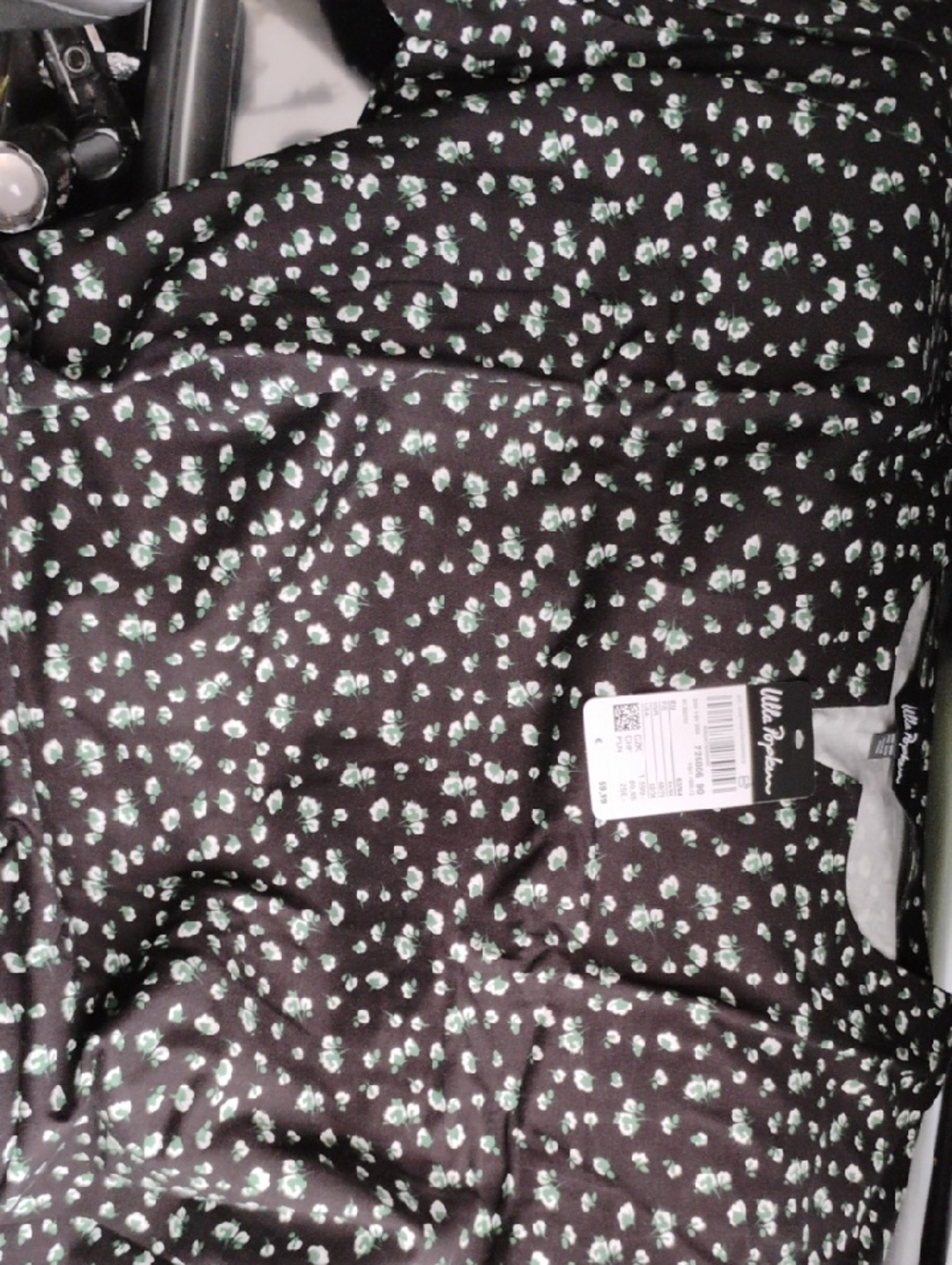 Ulla Popken Black Blouse with Green and White Floral Print